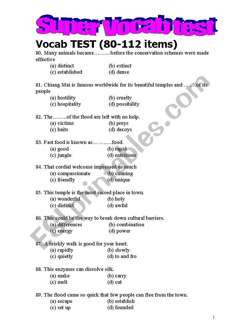 Super Vocab Test (80-112items) 4pages, ^^ Lets load